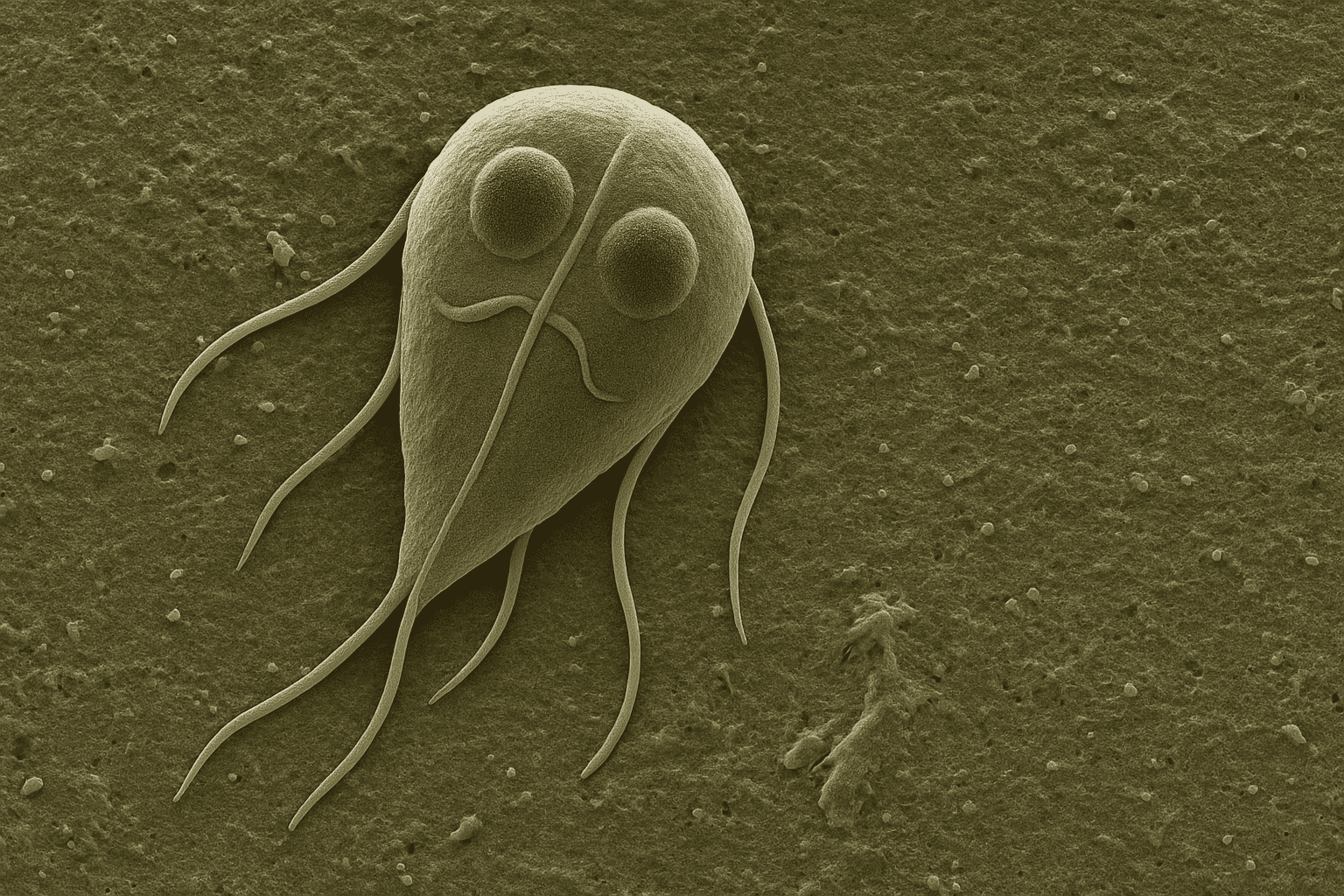 Genereret elektronmikroskopisk billede af Giardia hos hund. Copyright SpørgDyrlægen